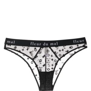 Fleur Du Mal  Cheeky monogram-embroidered sheer briefs