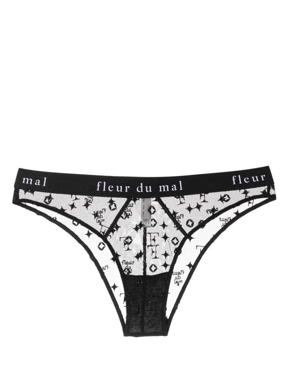 Fleur Du Mal Cheeky monogram-embroidered sheer briefs