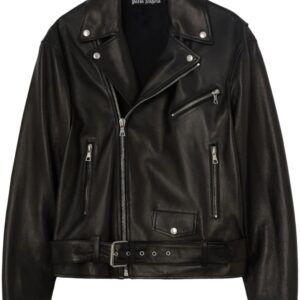 Palm Angels  logo-print biker leather jacket
