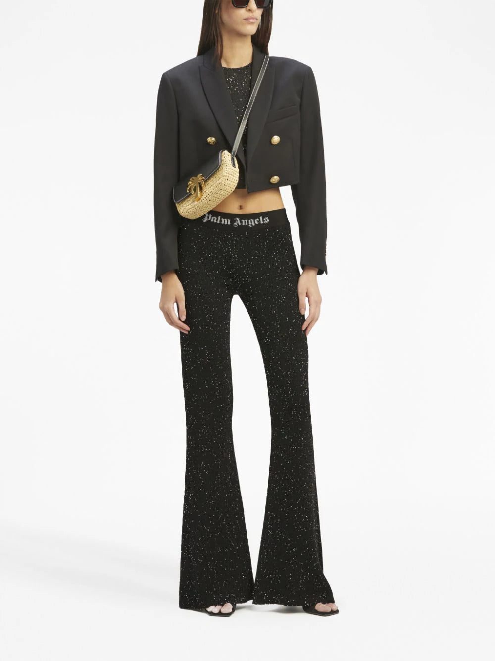 Palm Angels logo-print knitted flared trousers - Image 2