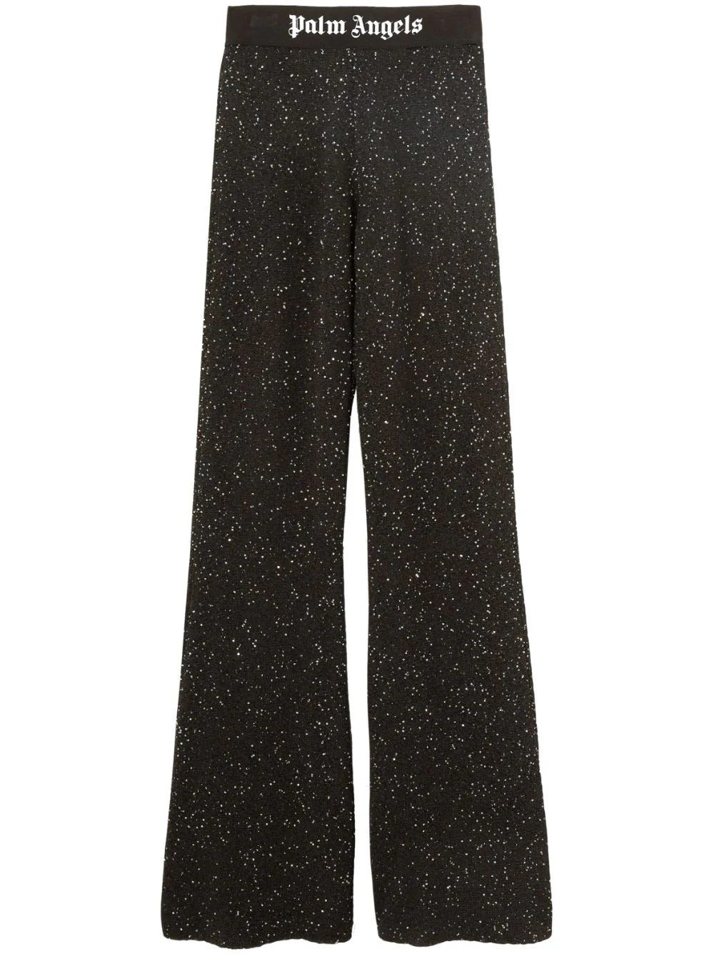 Palm Angels logo-print knitted flared trousers