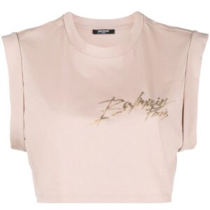 Balmain logo-print cotton crop top
