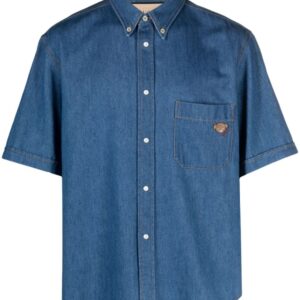 Gucci  bear-motif short-sleeve denim shirt