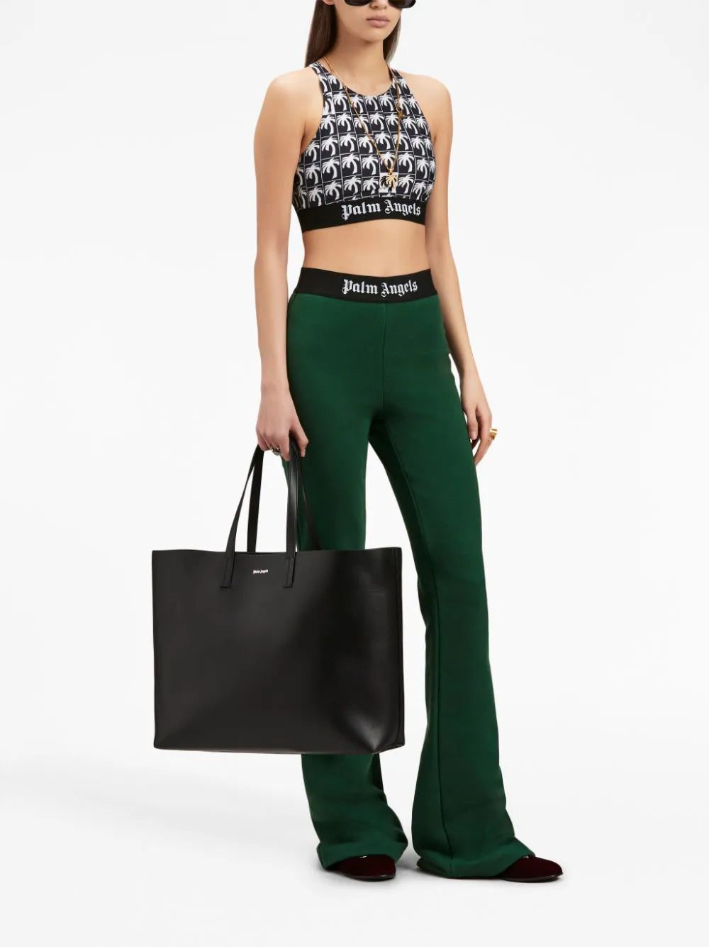 Palm Angels logo-tape cotton flared trousers - Image 2