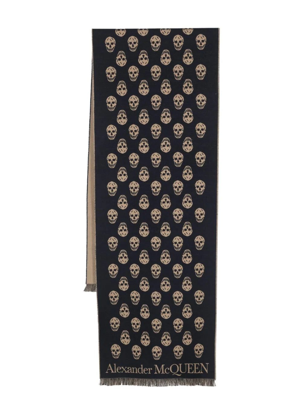 Alexander McQueen skull-jacquard fringed wool scarf