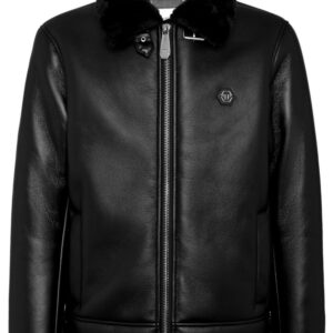 Philipp Plein logo-patch faux-leather bomber jacket