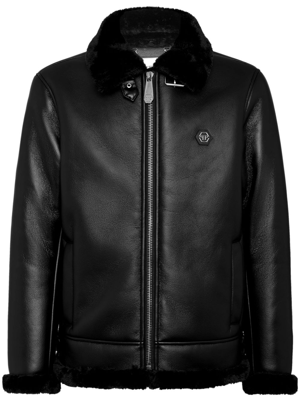 Philipp Plein logo-patch faux-leather bomber jacket