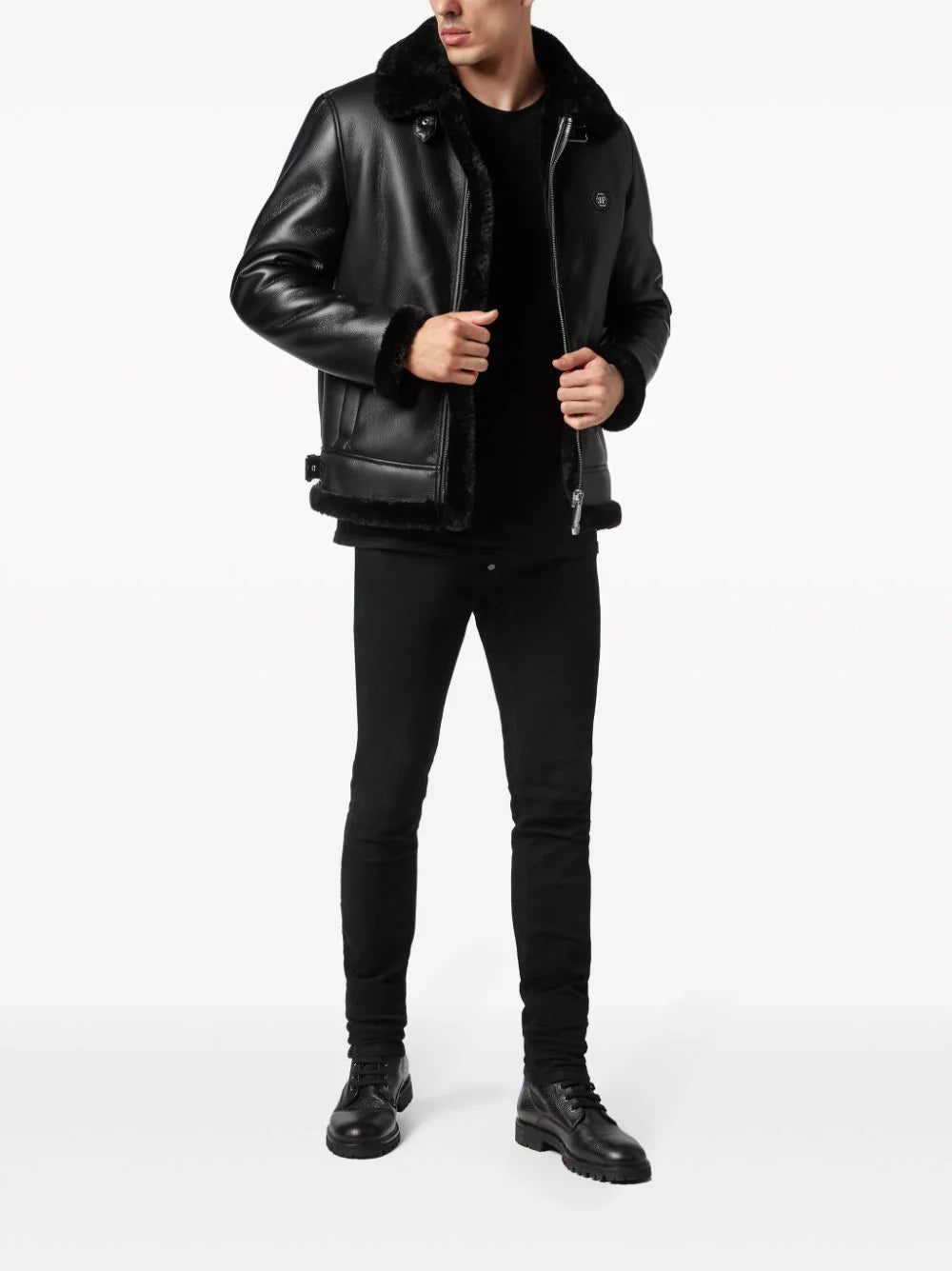 Philipp Plein logo-patch faux-leather bomber jacket - Image 2