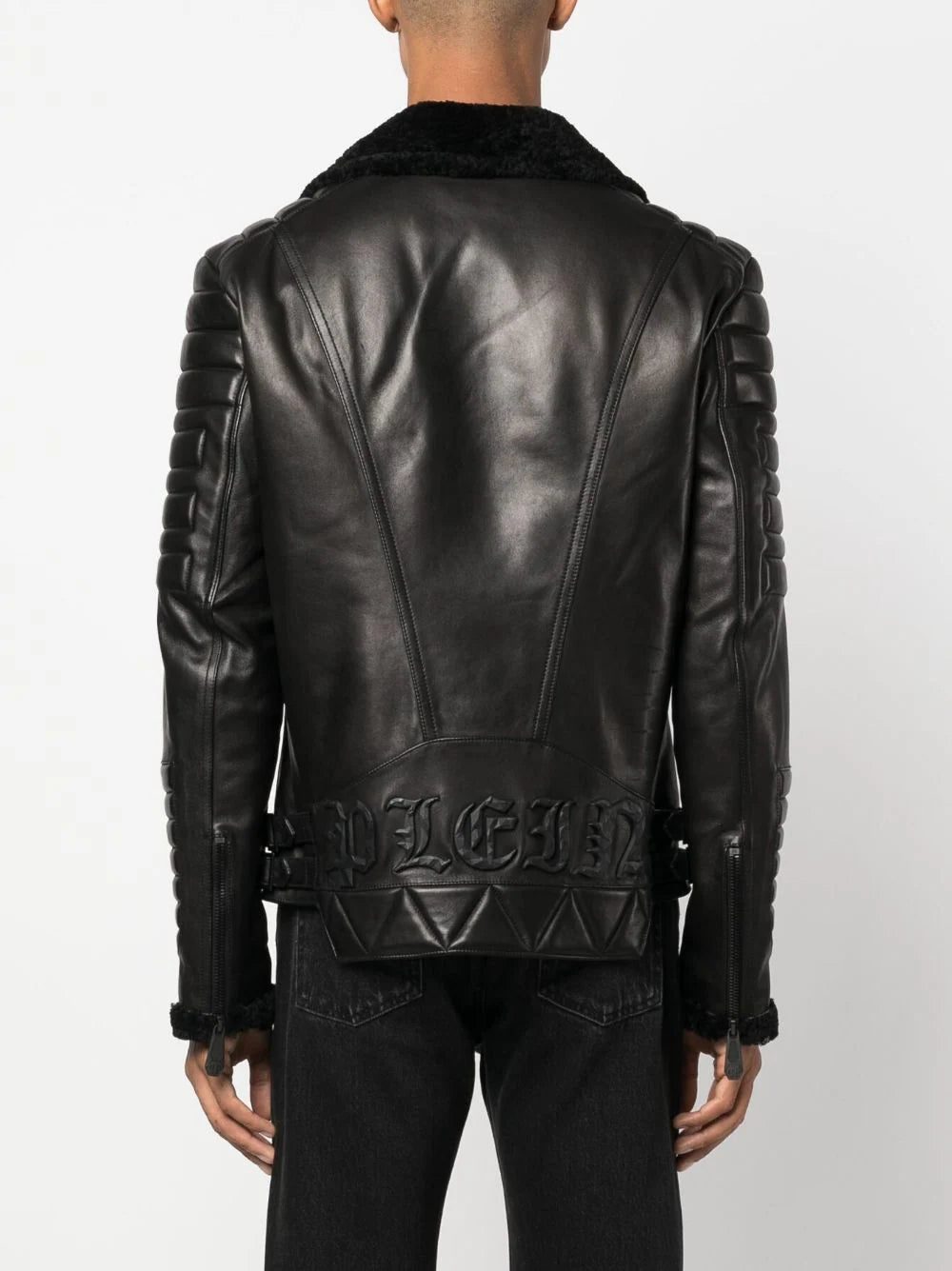 Philipp Plein logo-debossed leather jacket - Image 4