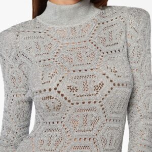 Philipp Plein monogram-pattern crochet-knit minidress