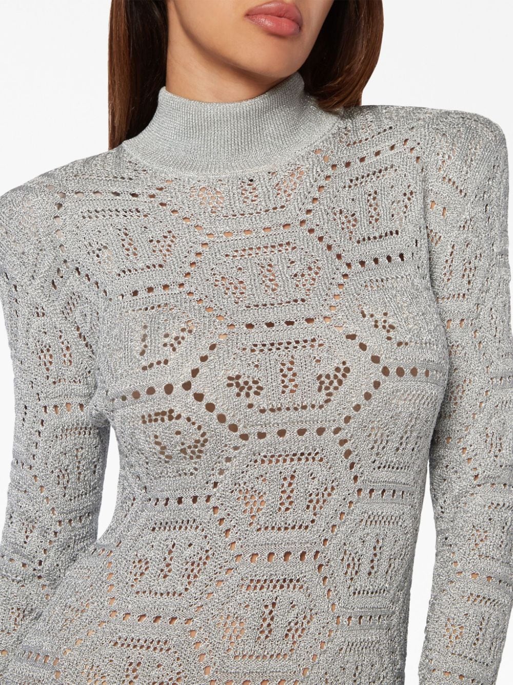 Philipp Plein monogram-pattern crochet-knit minidress