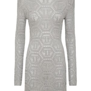 Philipp Plein monogram-pattern crochet-knit minidress