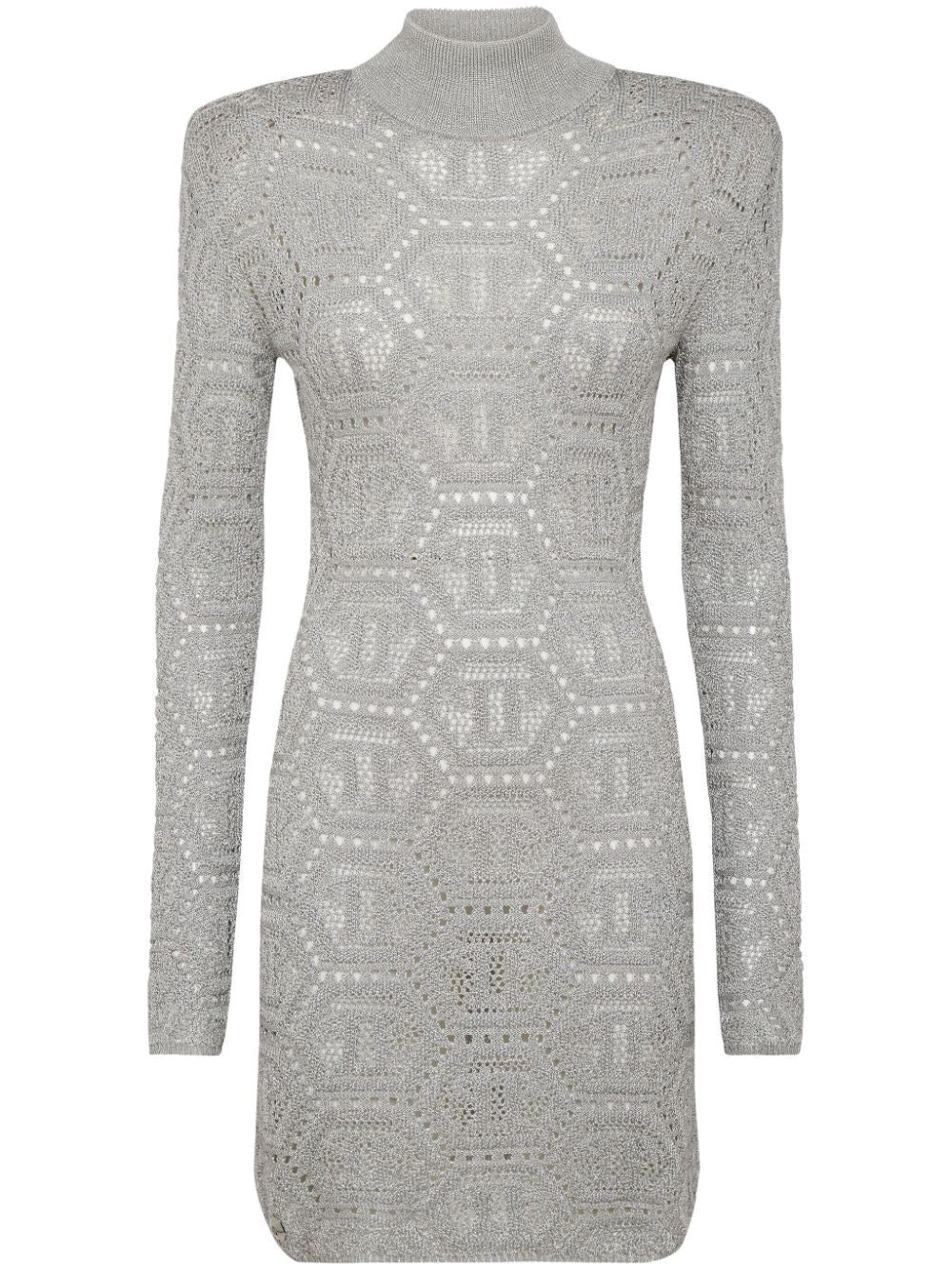 Philipp Plein monogram-pattern crochet-knit minidress
