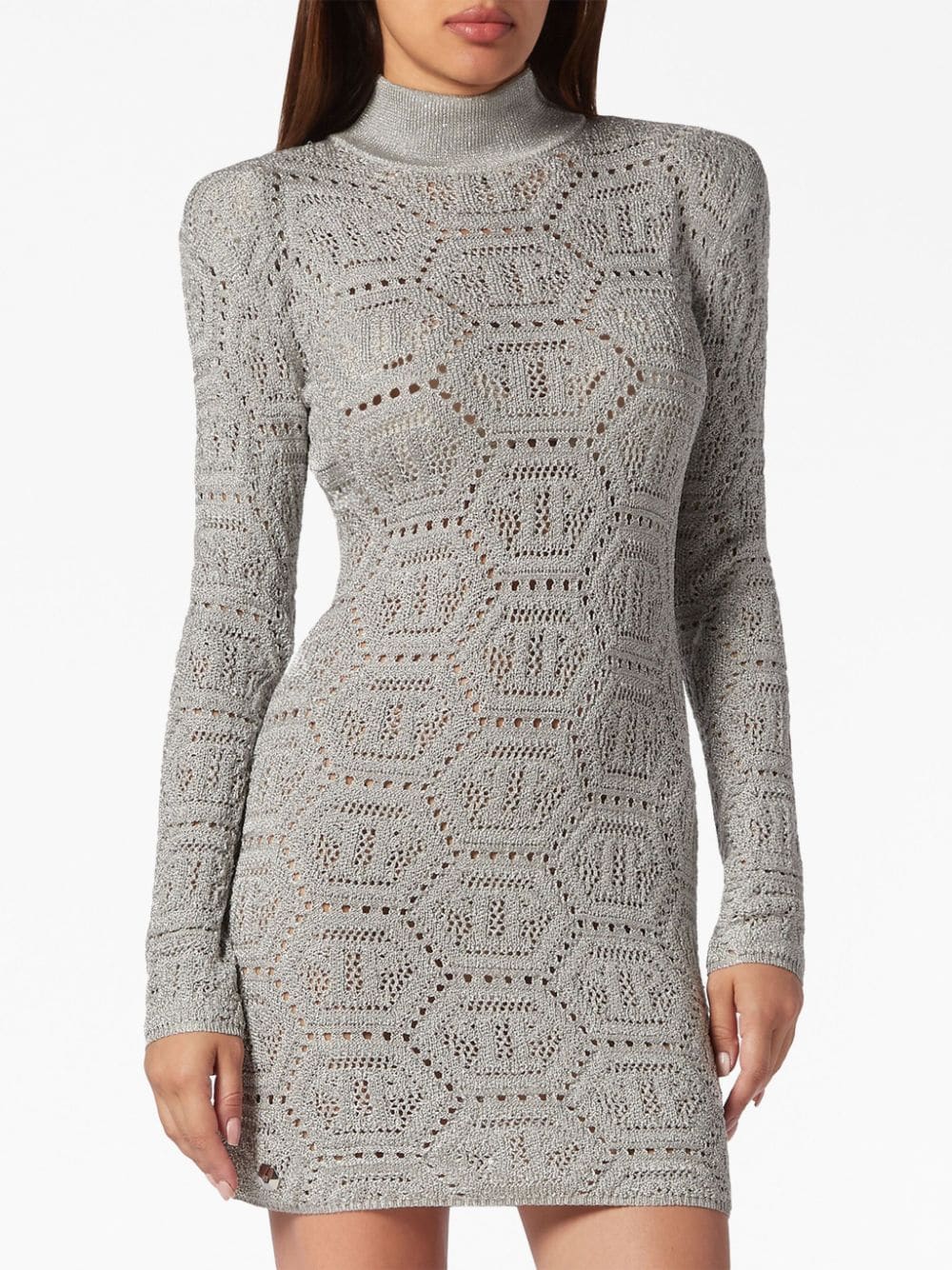 Philipp Plein monogram-pattern crochet-knit minidress - Image 3