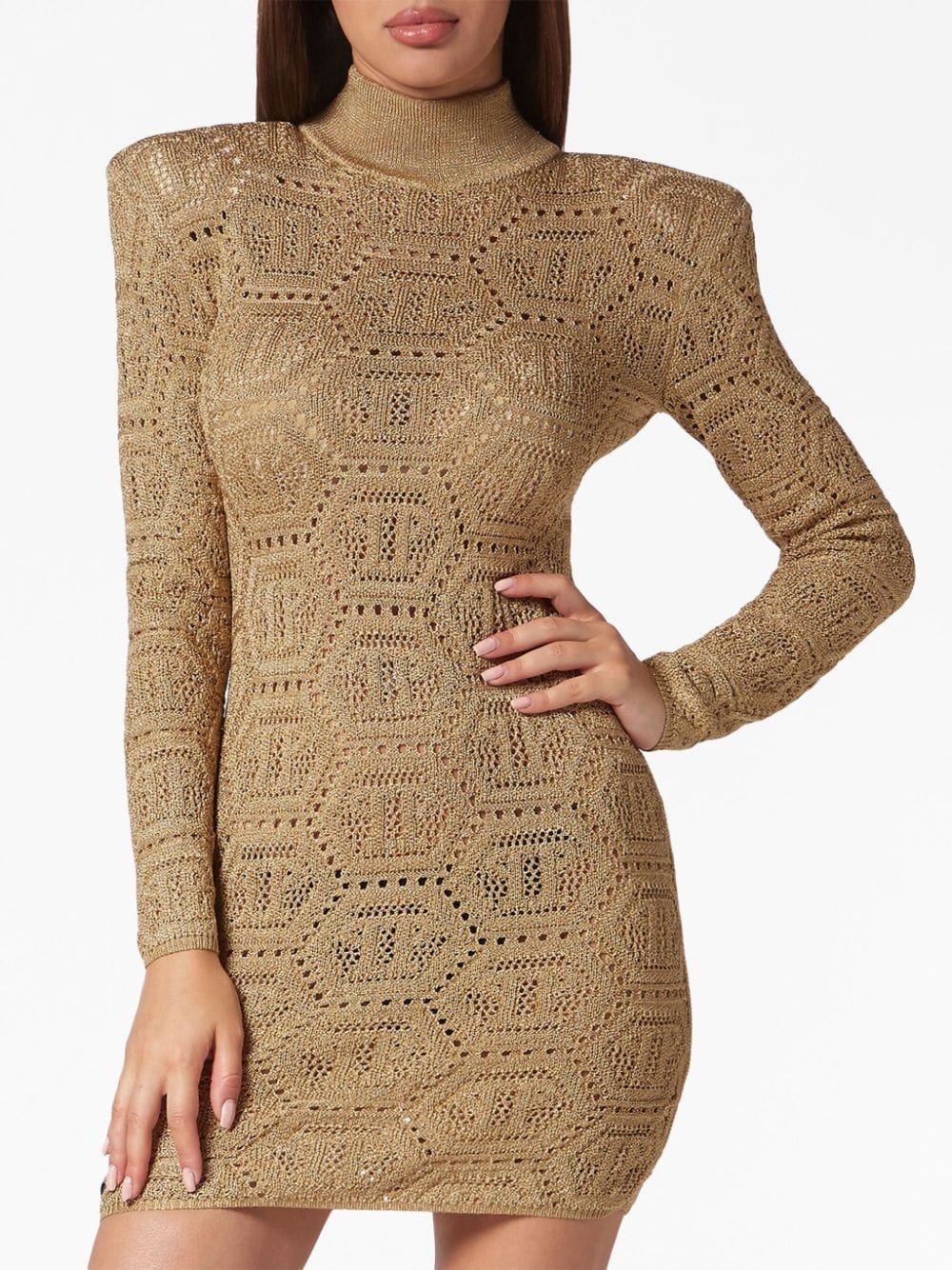 Philipp Plein monogram-pattern crochet-knit minidress - Image 3