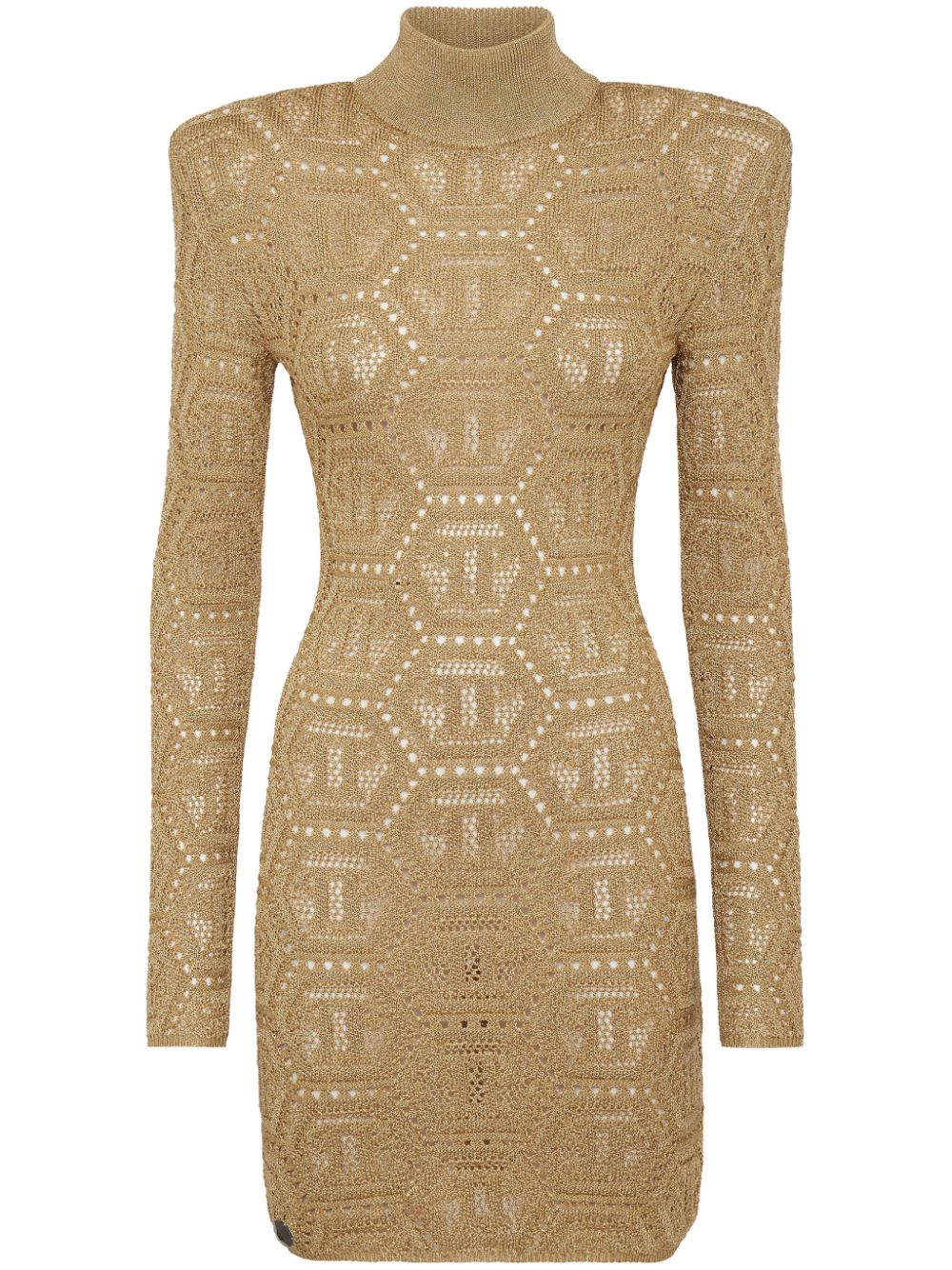 Philipp Plein monogram-pattern crochet-knit minidress