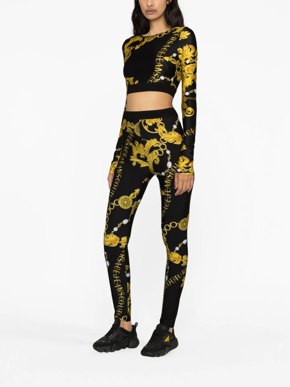 Versace Jeans Couture chain-print logo-waistband leggings - Image 3
