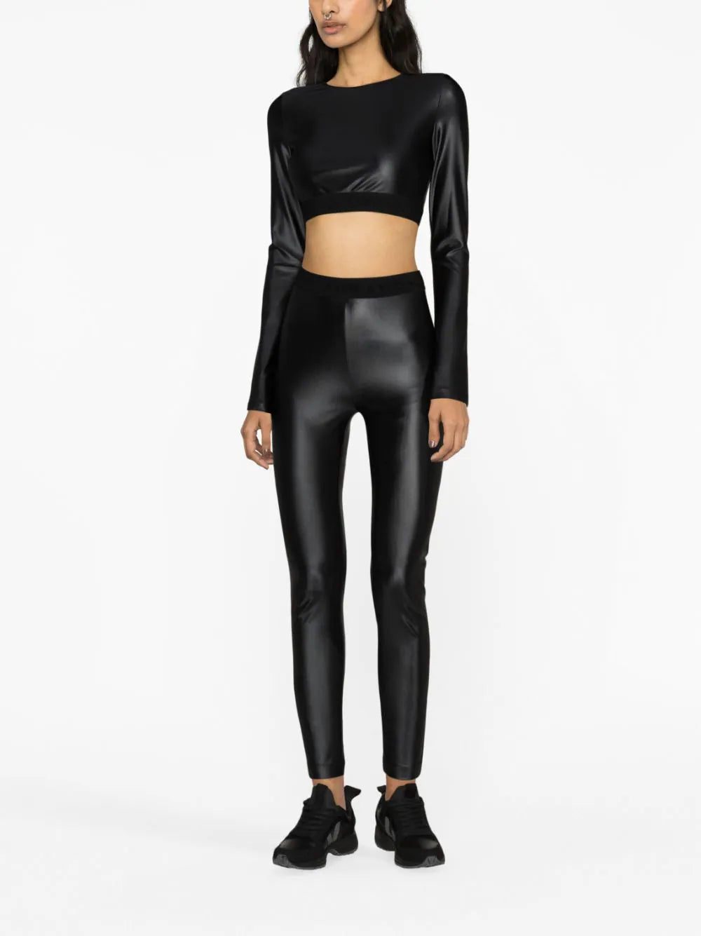 Versace Jeans Couture logo-waistband coated leggings - Image 2