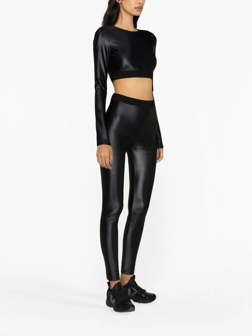 Versace Jeans Couture logo-waistband coated leggings - Image 3