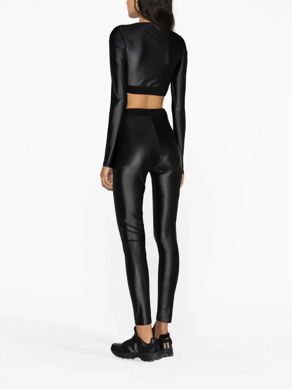 Versace Jeans Couture logo-waistband coated leggings - Image 4