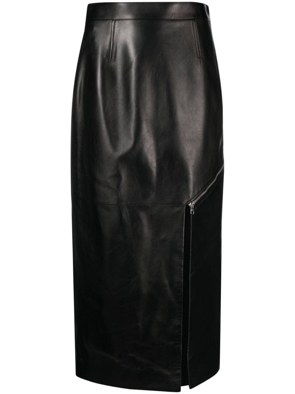 Alexander McQueen side-slit leather midi skirt