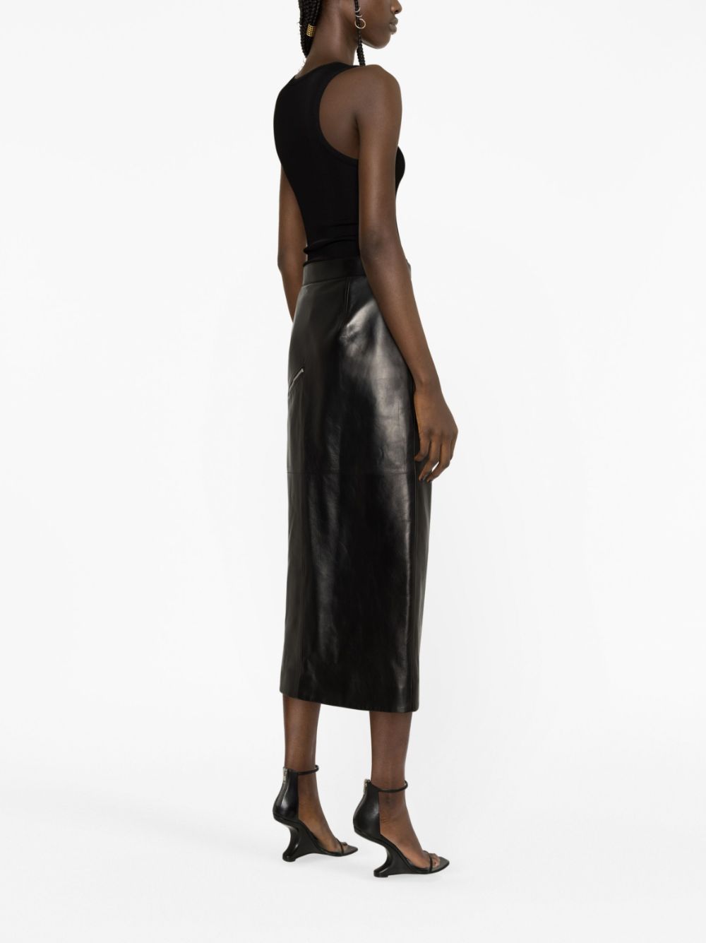 Alexander McQueen side-slit leather midi skirt - Image 4
