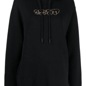 Off-White  logo-embroidery rib-trimmed hoodie