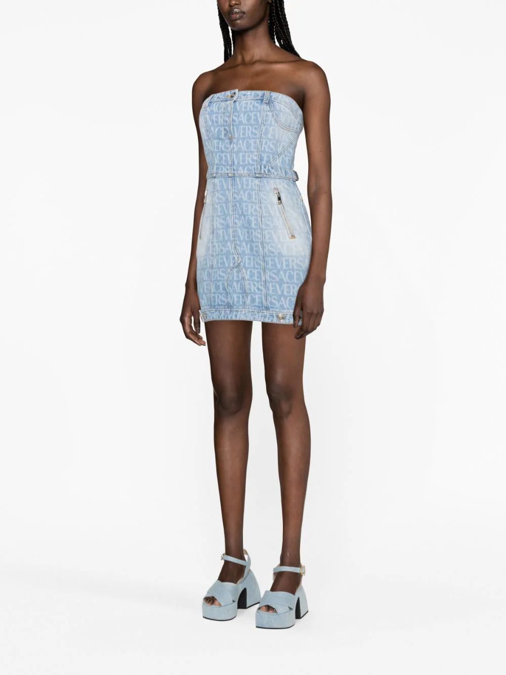 Versace Allover logo-print denim minidress - Image 2
