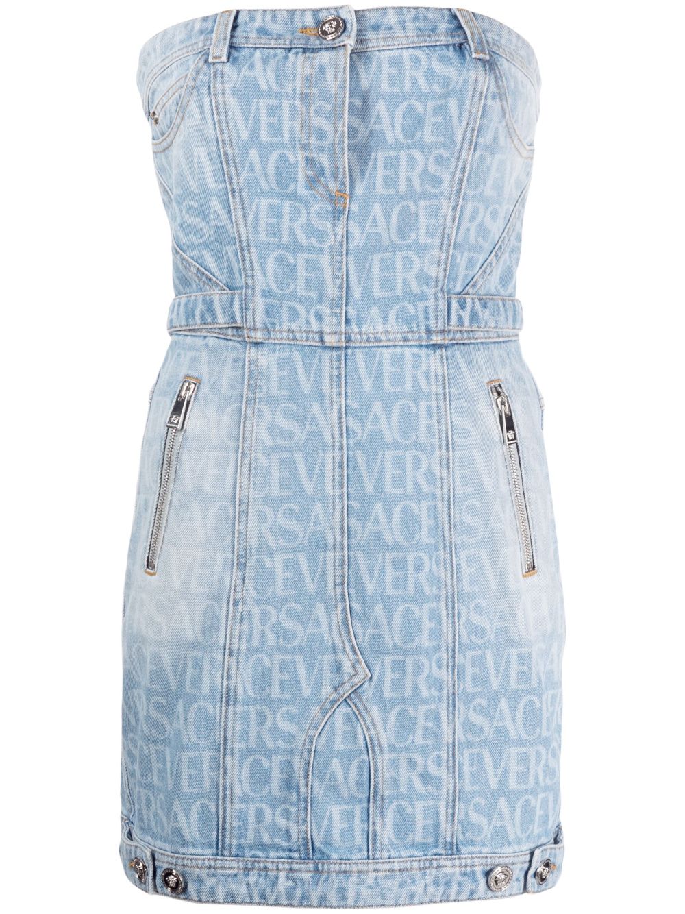 Versace Allover logo-print denim minidress