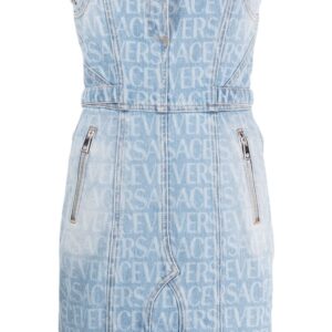 Versace  Allover logo-print denim minidress