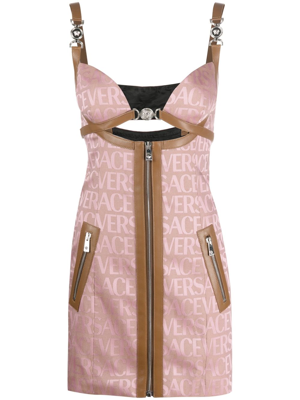 Versace logo-jacquard cut-out minidress