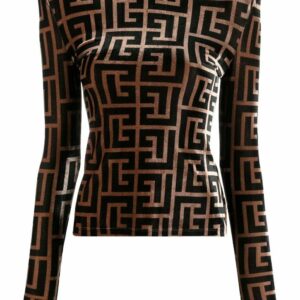 Balmain  monogram-print velvet top