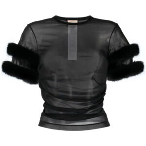 Gucci  faux fur-trim mesh top