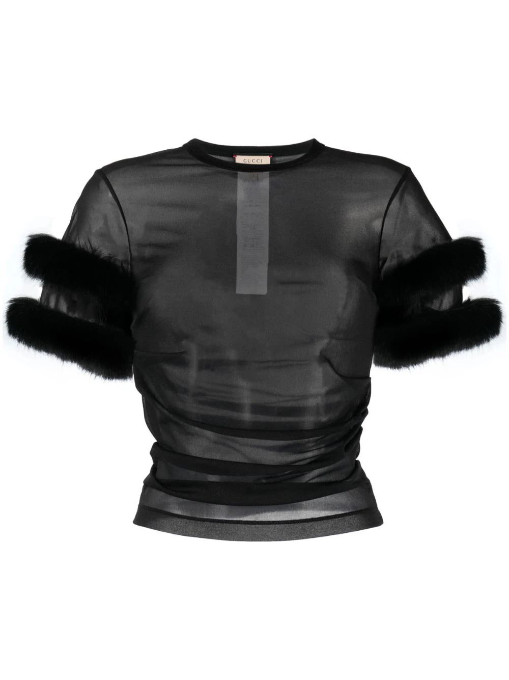 Gucci faux fur-trim mesh top