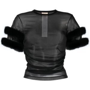 Gucci  faux fur-trim mesh top
