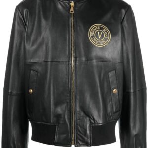 Versace Jeans Couture  logo-embroidered leather jacket