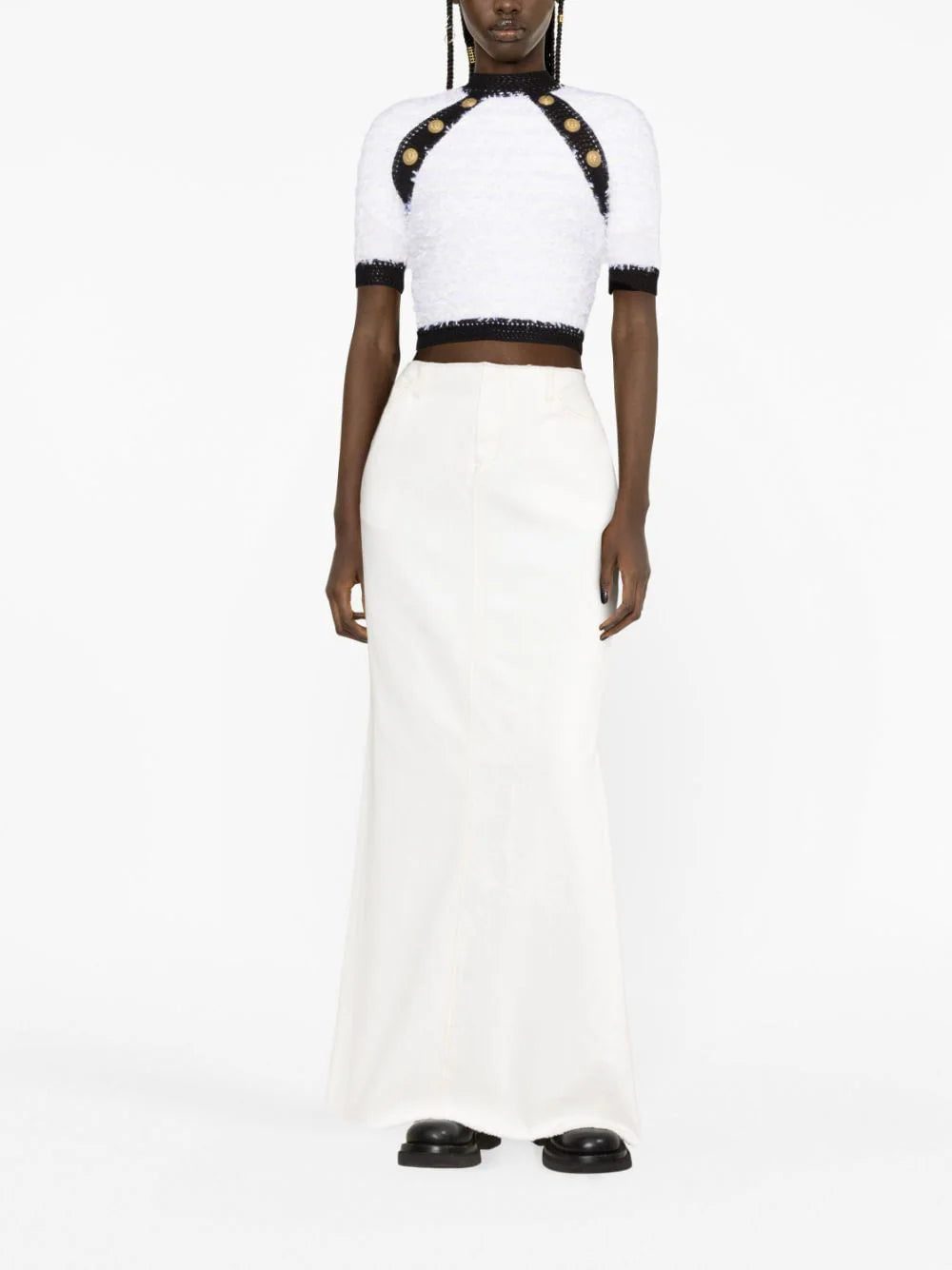 Balmain button-embellished tweed crop top - Image 2