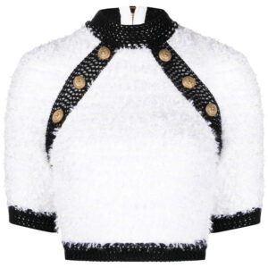 Balmain button-embellished tweed crop top