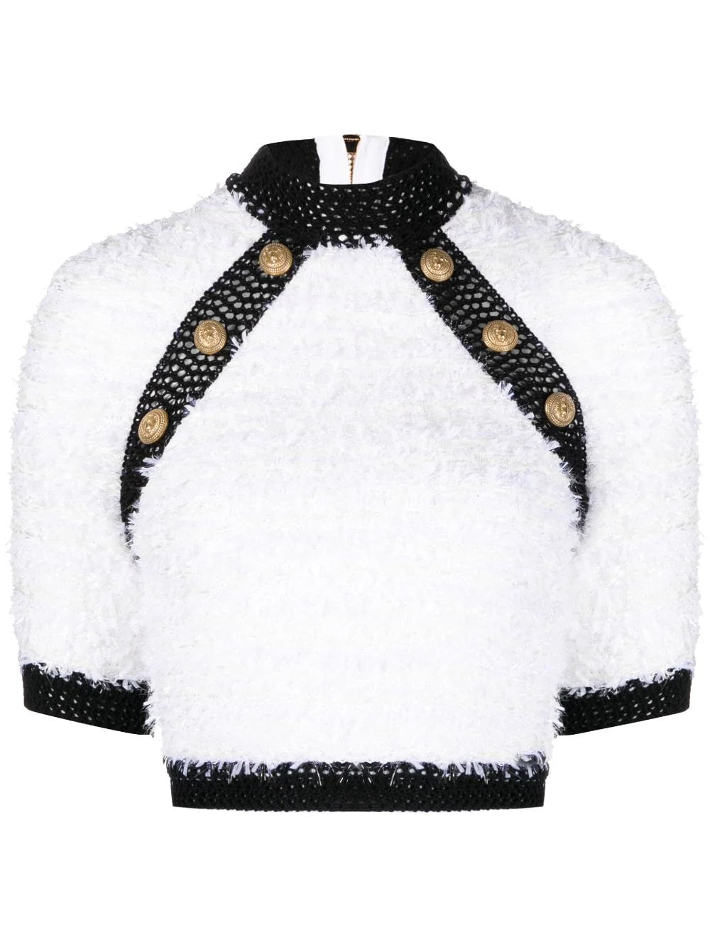 Balmain button-embellished tweed crop top