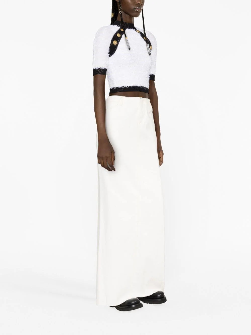 Balmain button-embellished tweed crop top - Image 4