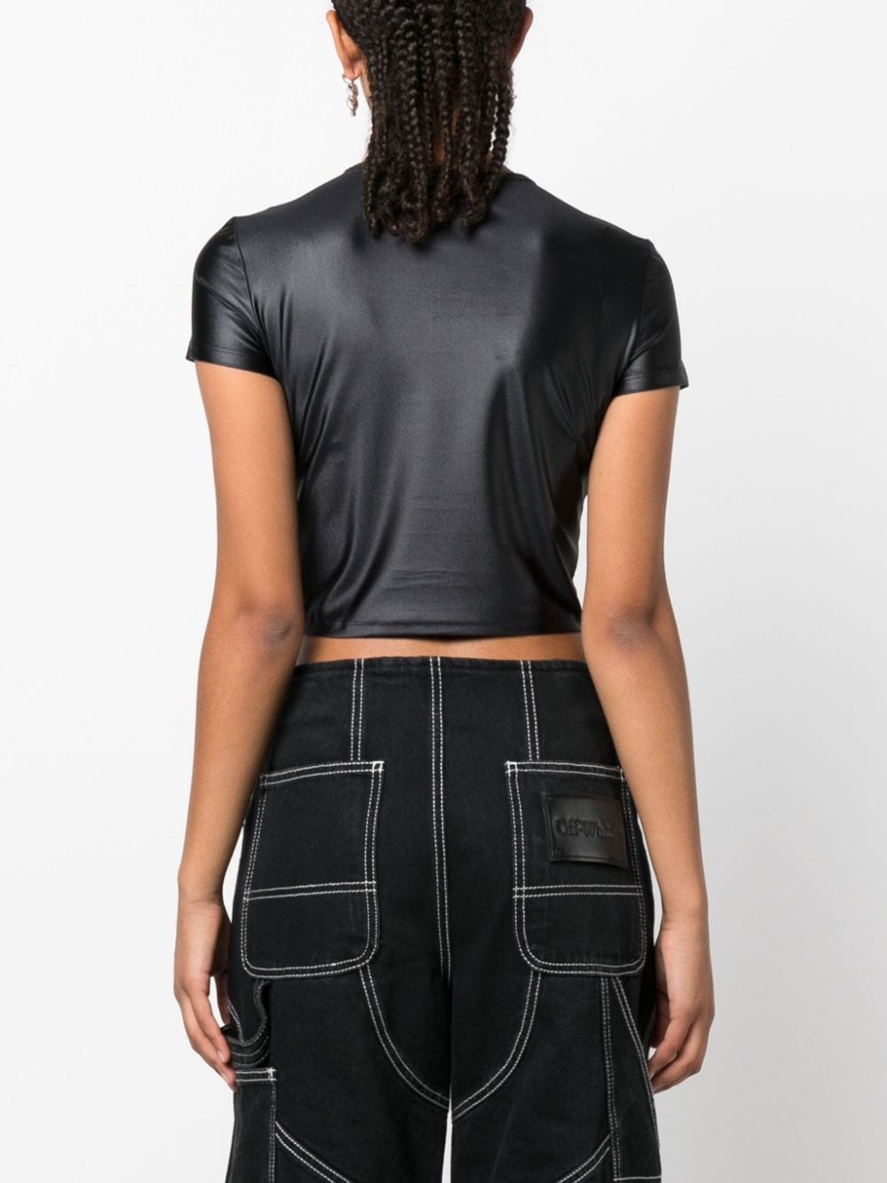 Versace Jeans Couture logo-patch cropped T-shirt - Image 4