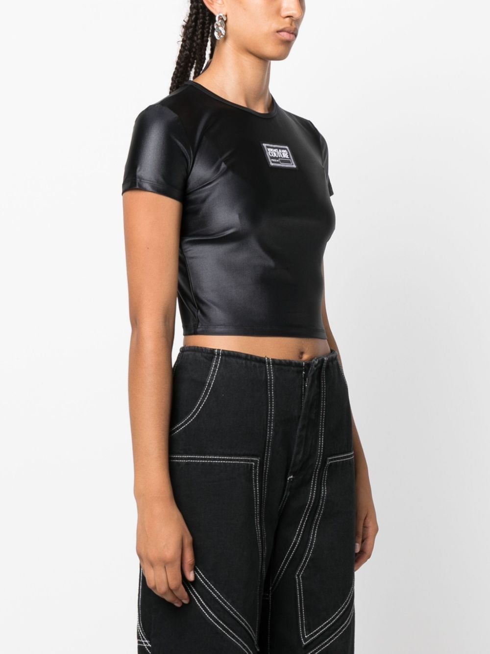 Versace Jeans Couture logo-patch cropped T-shirt - Image 3