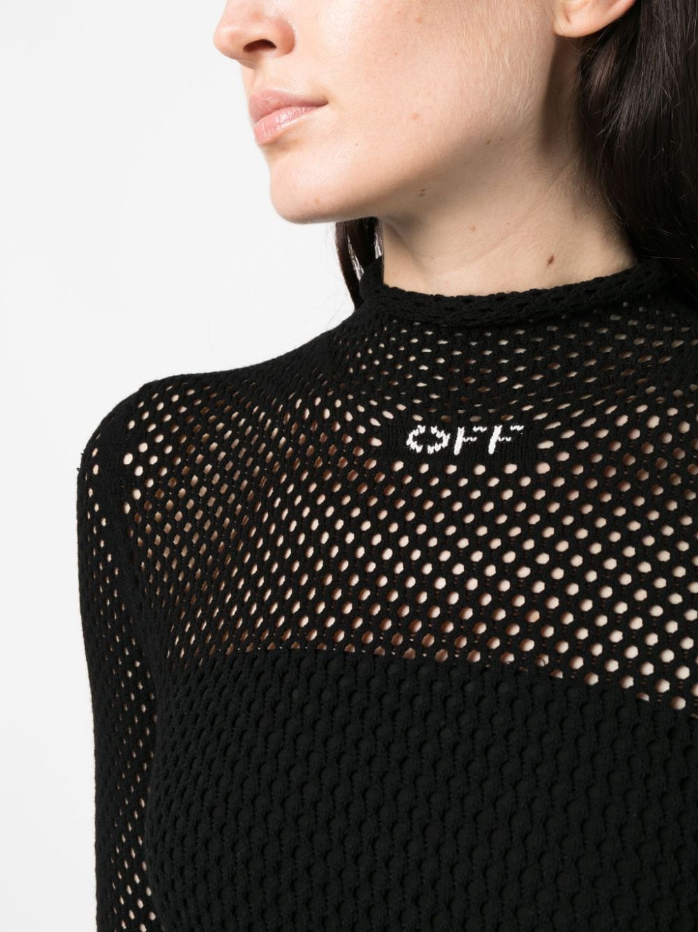 Off-White intarsia-logo mesh knitted dress - Image 5