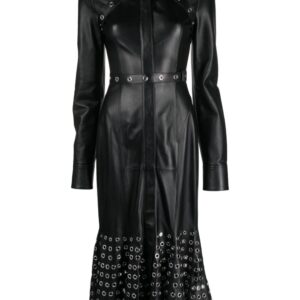 Off-White eyelet-embellished leather midi dress