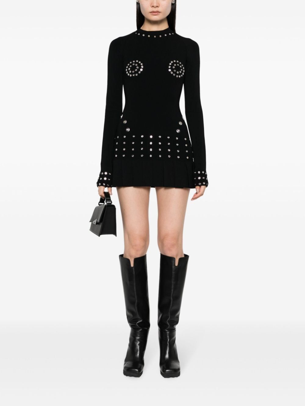 Off-White eyelet-embellished pleated minidress - Image 2