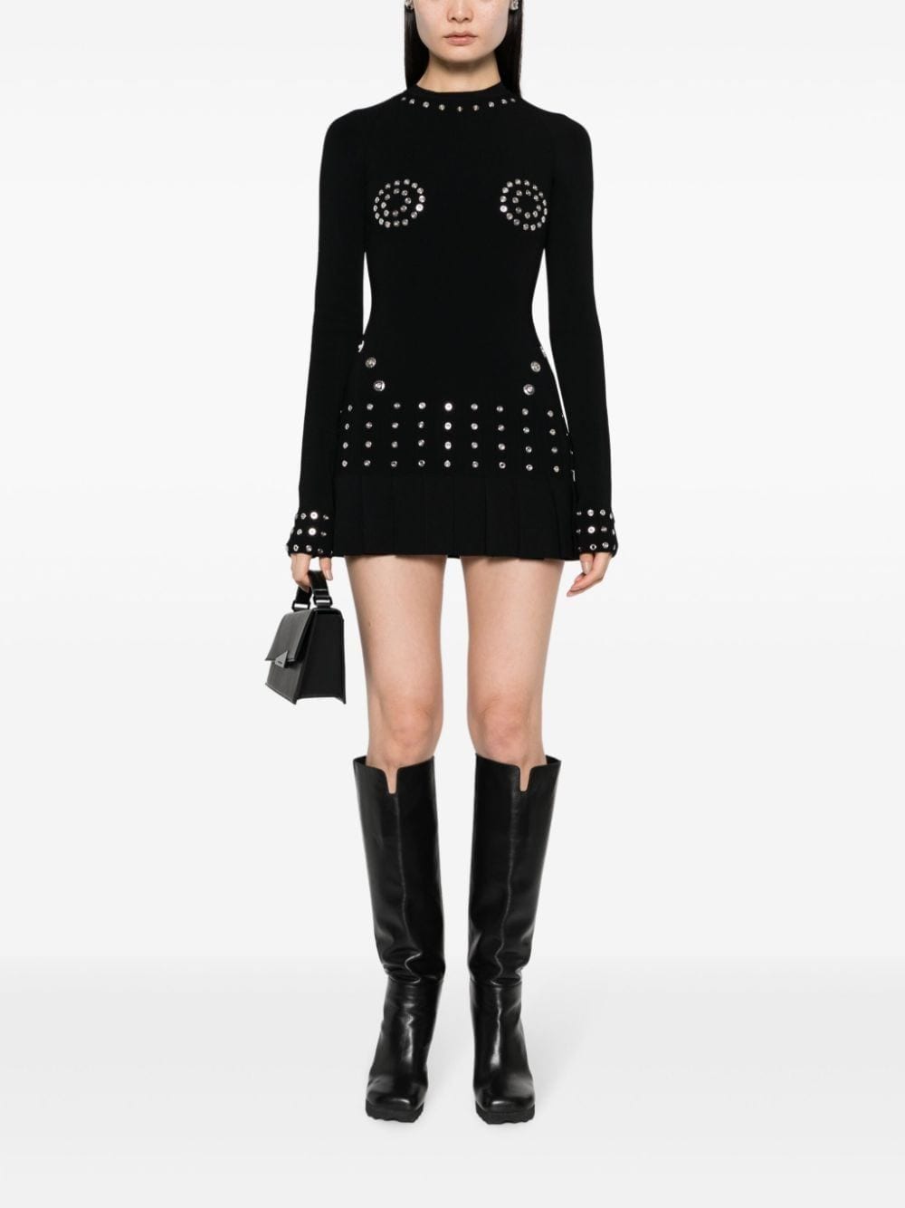 Off-White eyelet-embellished pleated minidress - Image 2