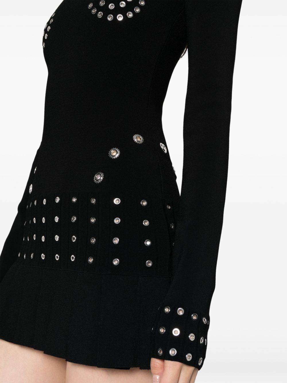 Off-White eyelet-embellished pleated minidress - Image 5