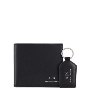 Armani Exchange logo-stamp wallet & keyring set