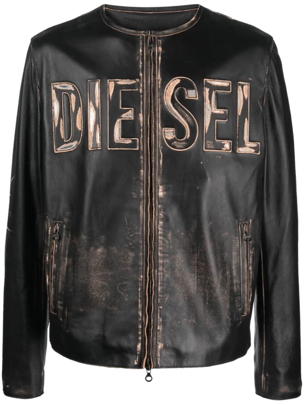 Diesel L-Met logo-print leather jacket
