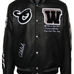 Off-White  logo-appliqué leather bomber jacket